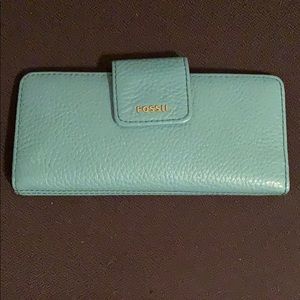 Dark teal colored leather Fossil wallet
